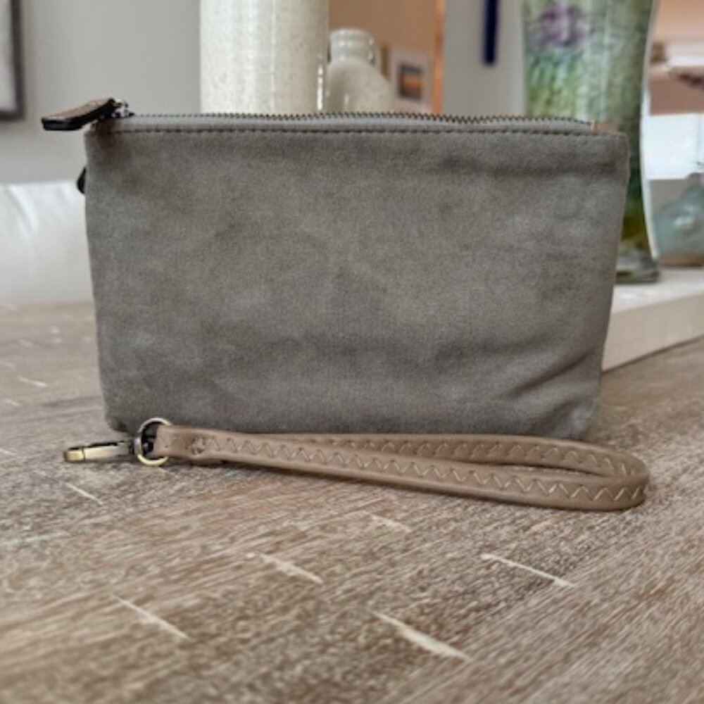 Riley Vegan Crossbody Faux Suede Gray EUC